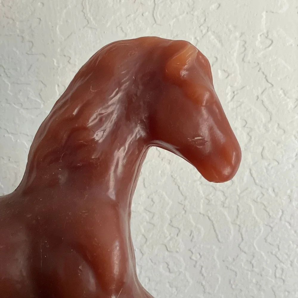 Vintage Large Horse Candle Figurine Wax Brown Equestrian Cabincore Cottagecore‎